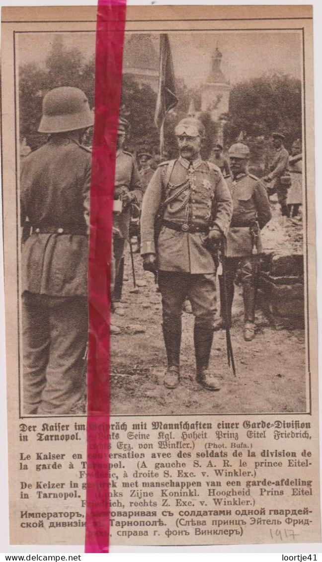 Oorlog Guerre 14/18 - Tarnopol - De Keizer , Kaiser  - Orig. Knipsel Coupure Tijdschrift Magazine - 1917 - Ohne Zuordnung