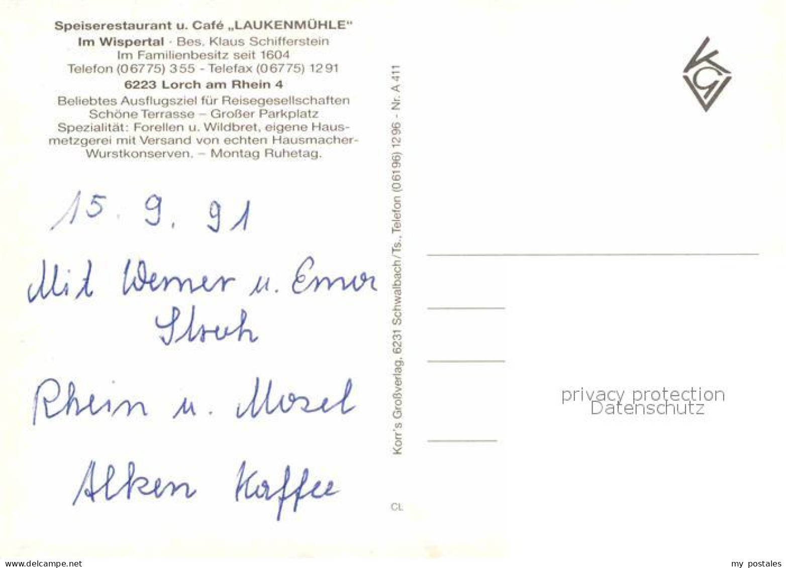 72852004 Lorch Rheingau Speiserestaurant Cafe Laukenmuehle Im Wispertal Lorch Rh - Other & Unclassified