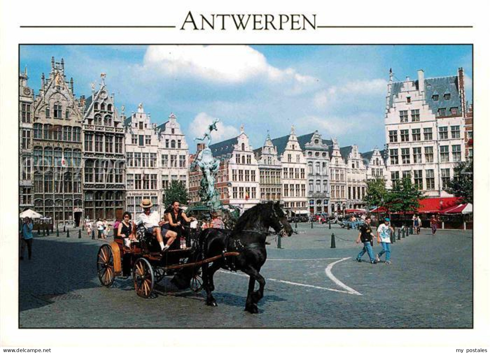72851917 Antwerpen Anvers Grote Markt Markt Brunnen Giebelhaeuser Pferdekutsche  - Antwerpen