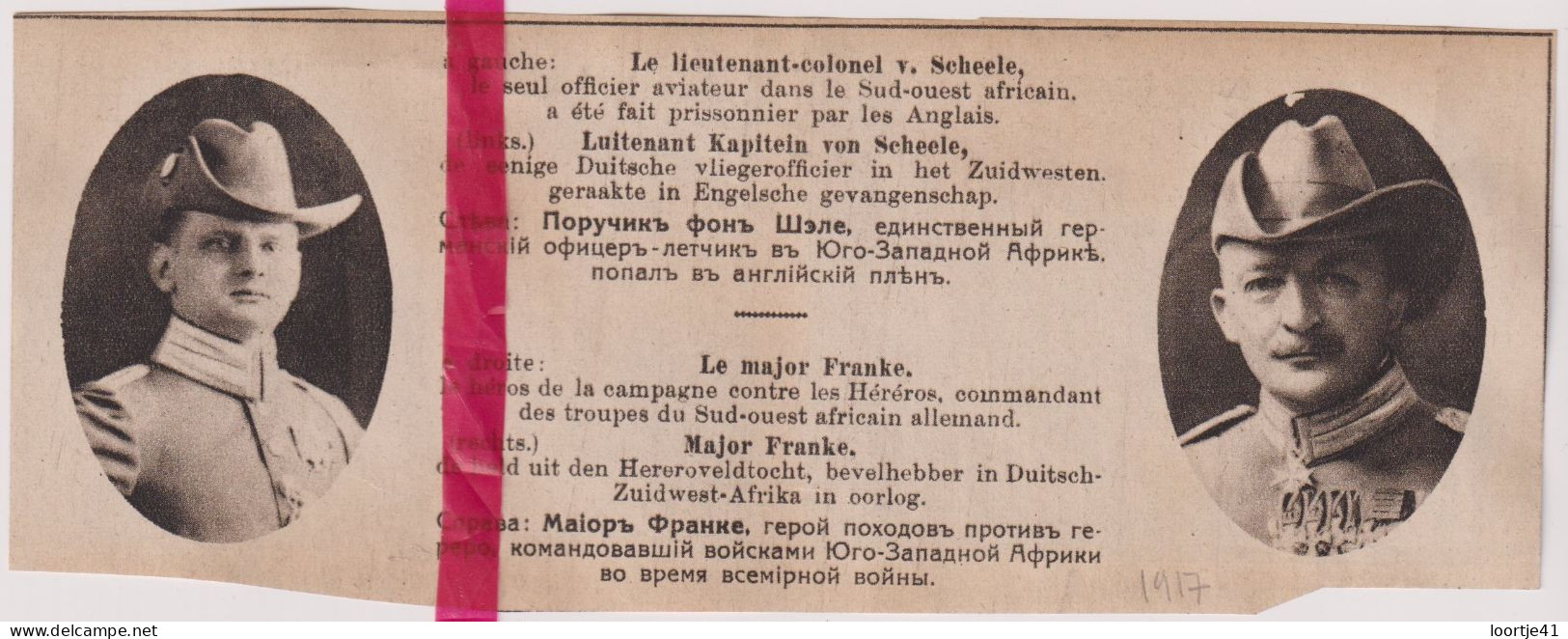 Oorlog Guerre 14/18 - Piloot Aviateur Lt Von Scheele & Major Franke - Orig. Knipsel Coupure Tijdschrift Magazine - 1917 - Non Classés