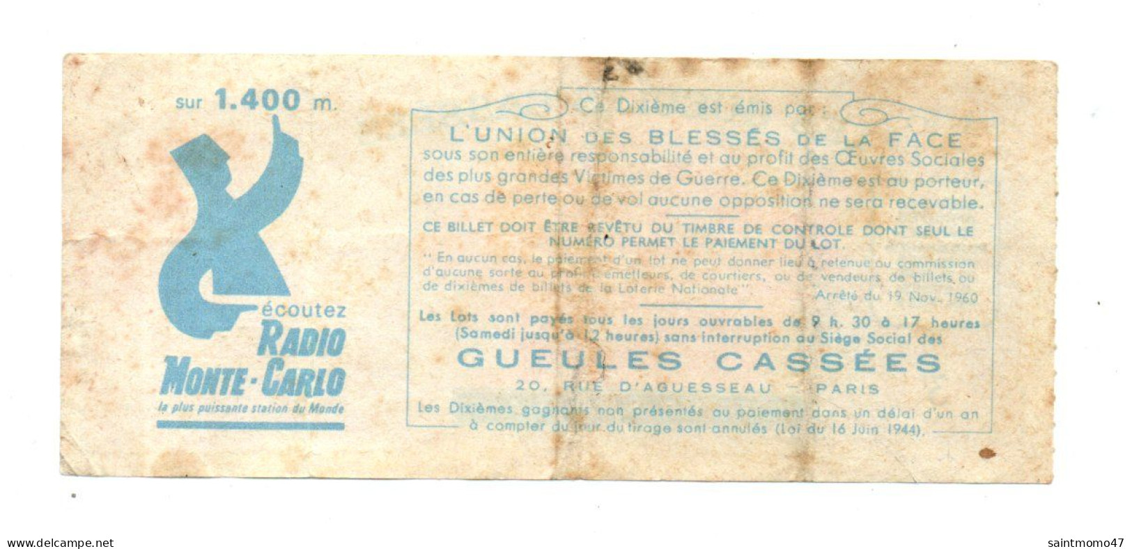 FRANCE . LOTERIE NATIONALE . " LES GUEULES CASSÉES " - Ref. N°13025 - - Billetes De Lotería