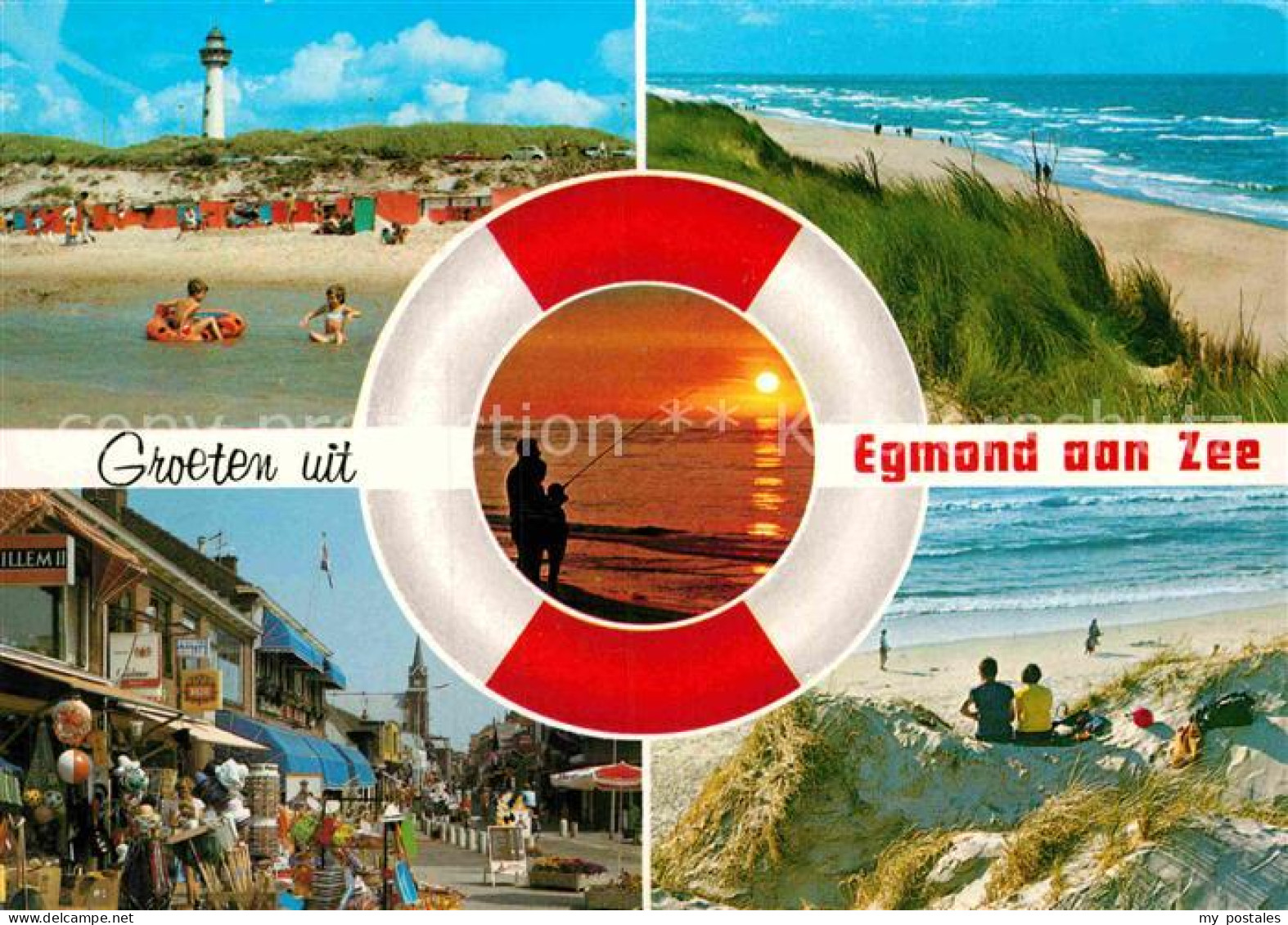 72850905 Egmond Aan Zee Kinder Am Strand Leuchtturm Souvenirladen Rettungsring S - Autres & Non Classés