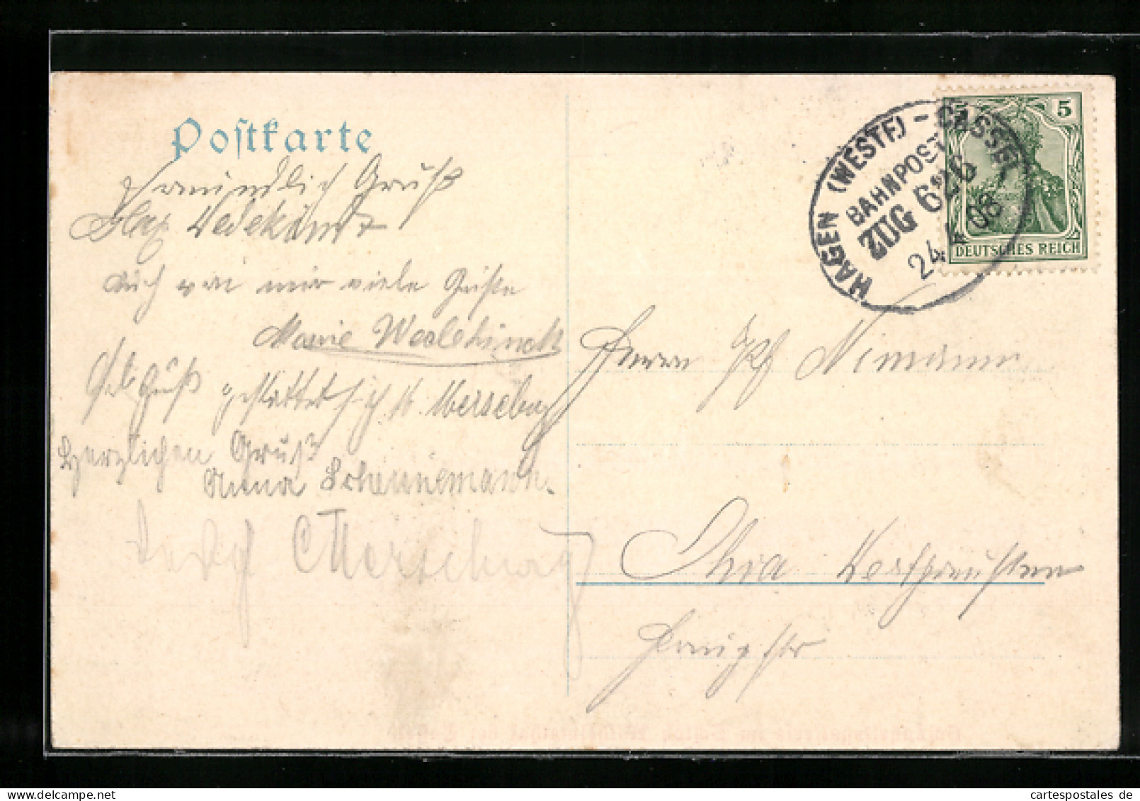 AK Bahnpoststempel Hagen I. Westf.-Cassel, Zug 626  - Other & Unclassified