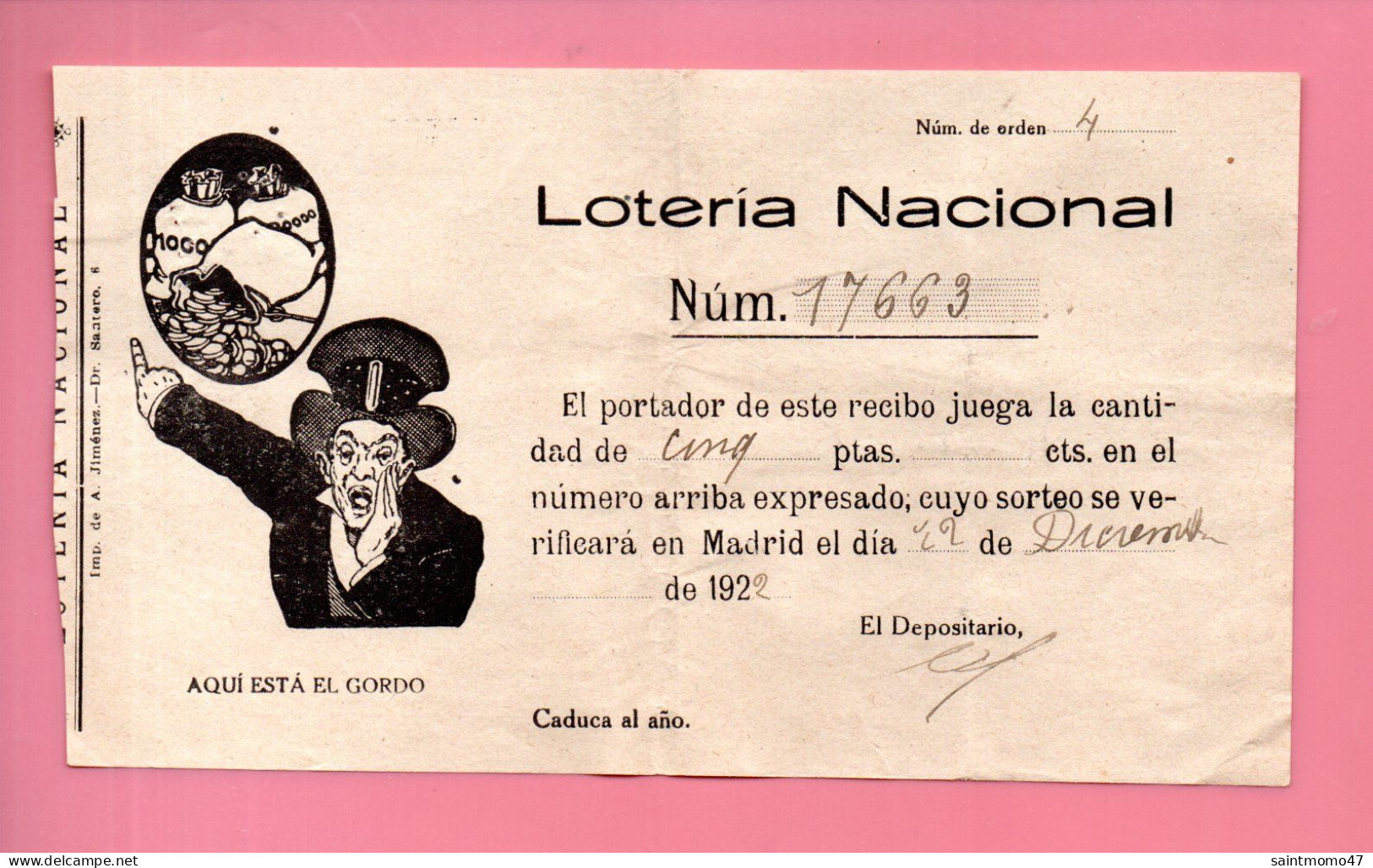 ESPAGNE . ESPAÑA . LOTERIA NACIONAL . NUM. 12048 . 22 DICIEMBRE 1922 - Ref. N°13028 - - Lotterielose