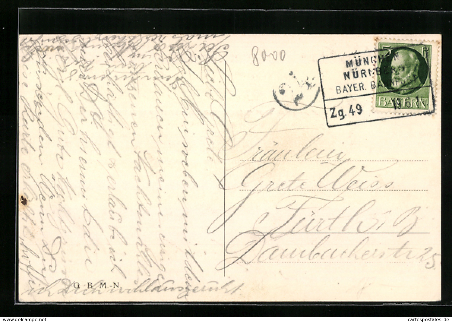 AK Bahnpoststempel München Nürnberg, Zug 49  - Autres & Non Classés