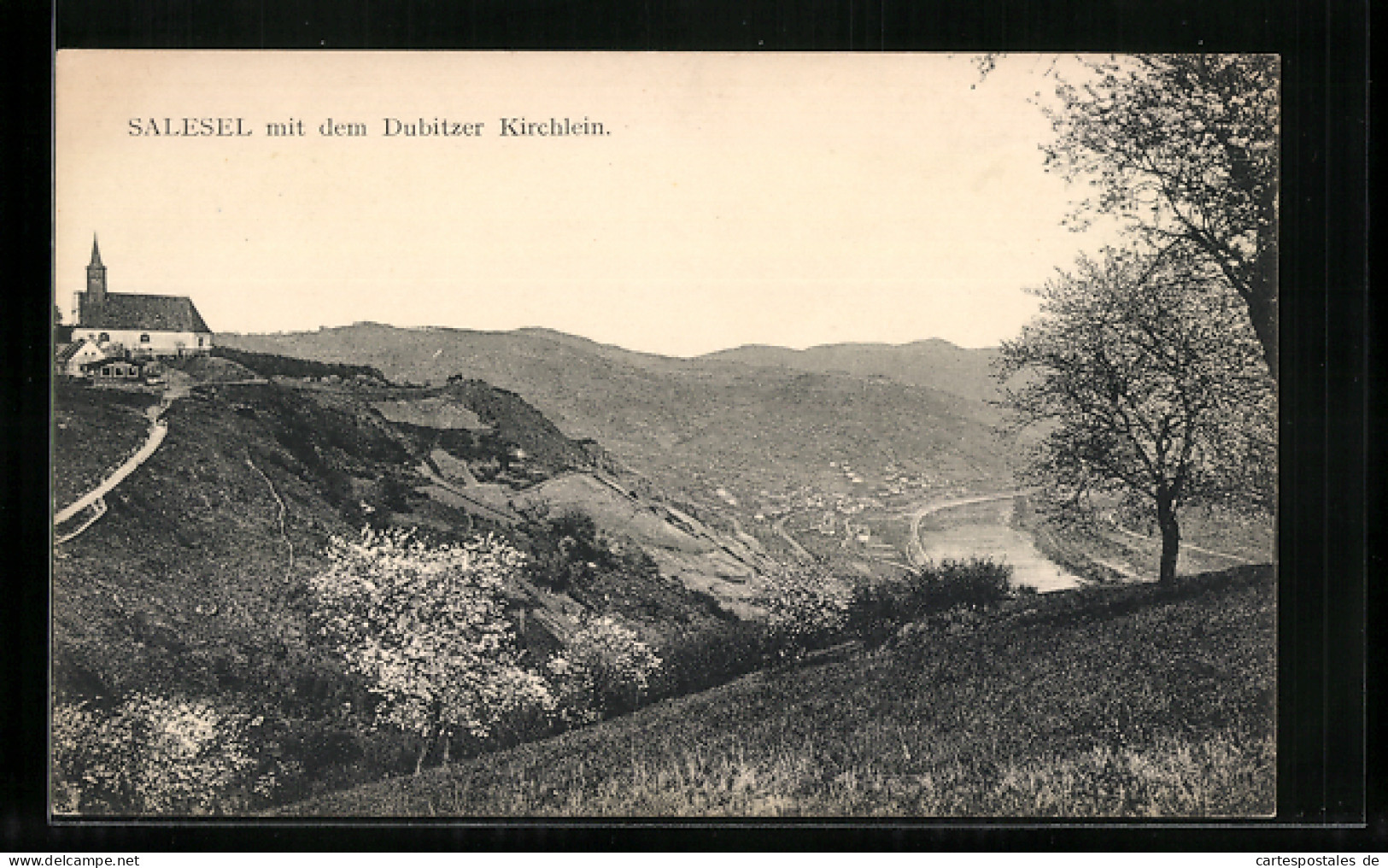 AK Salesel / Dolni Zalezly, Ortsausblick Mit Dubitzer Kirchlein  - Tchéquie