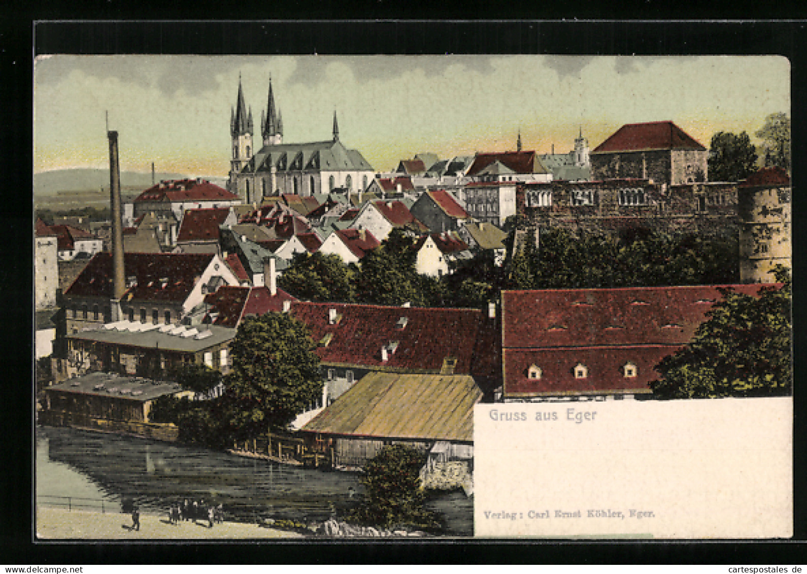 AK Eger, Teilansicht Mit Fluss Und Kirche Aus Der Vogelschau  - Tchéquie