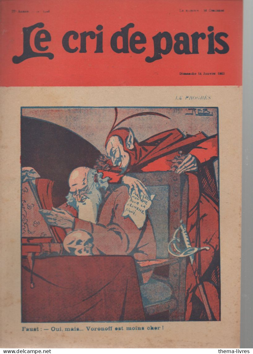 Revue   LE CRI DE PARIS  N° 1346  Janvier 1923 (pub GIBBS) (CAT4090 / 1346) - Humour