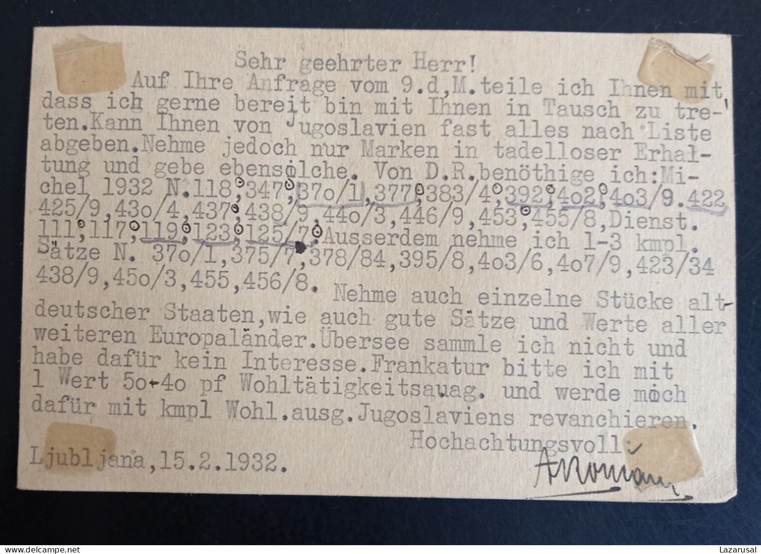 #21  Yugoslavia Kingdom Postal Stationery - 1932  Ljubljana Slovenia To Hannover Deutschland - Entiers Postaux