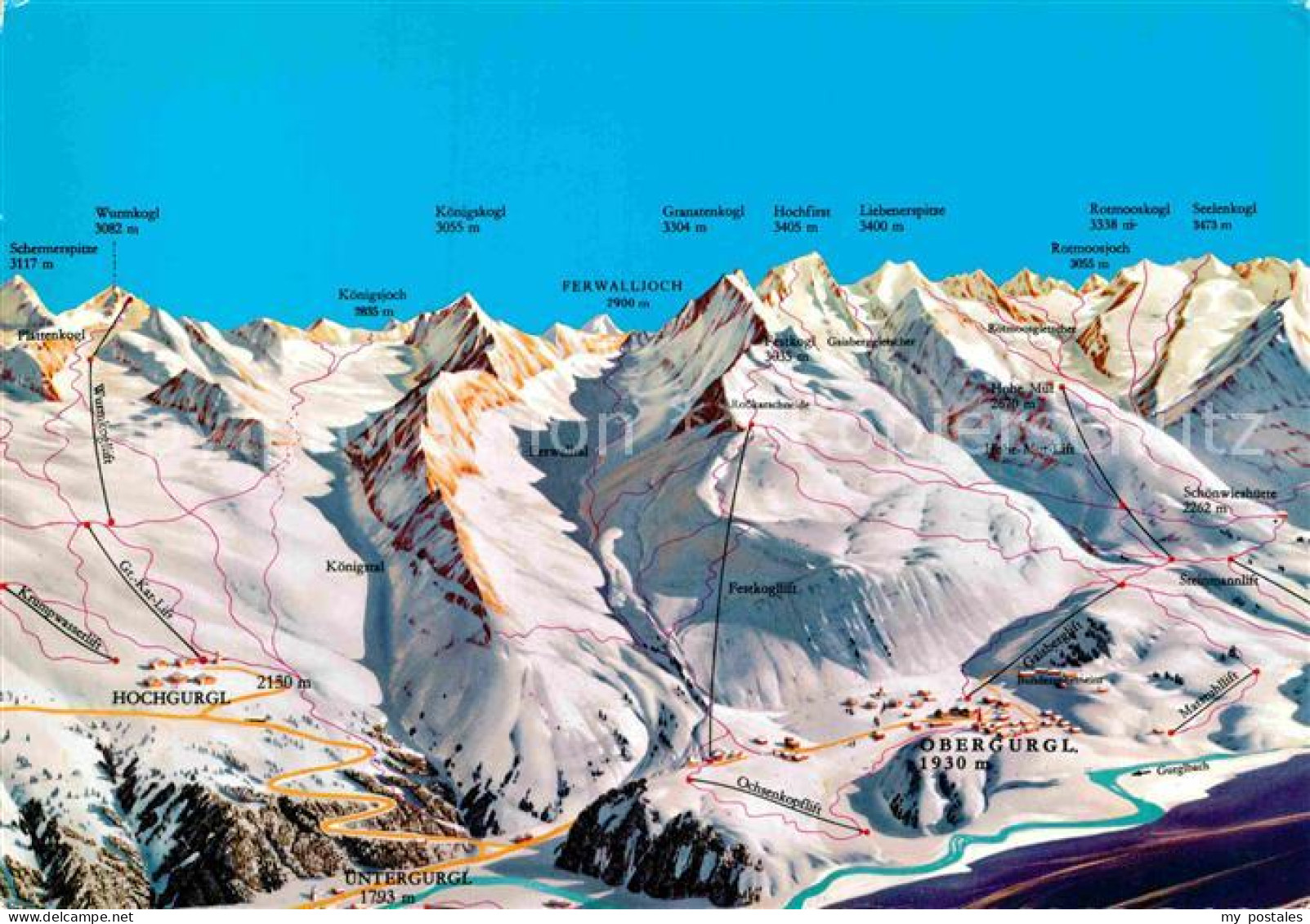 72849292 Obergurgl Soelden Tirol Skipisten Bergketten Panoramakarte Soelden Oetz - Andere & Zonder Classificatie