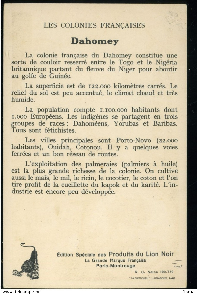 Le Dahomey Colonies Françaises Image Chromo Lion Noir Cirage - Sonstige & Ohne Zuordnung