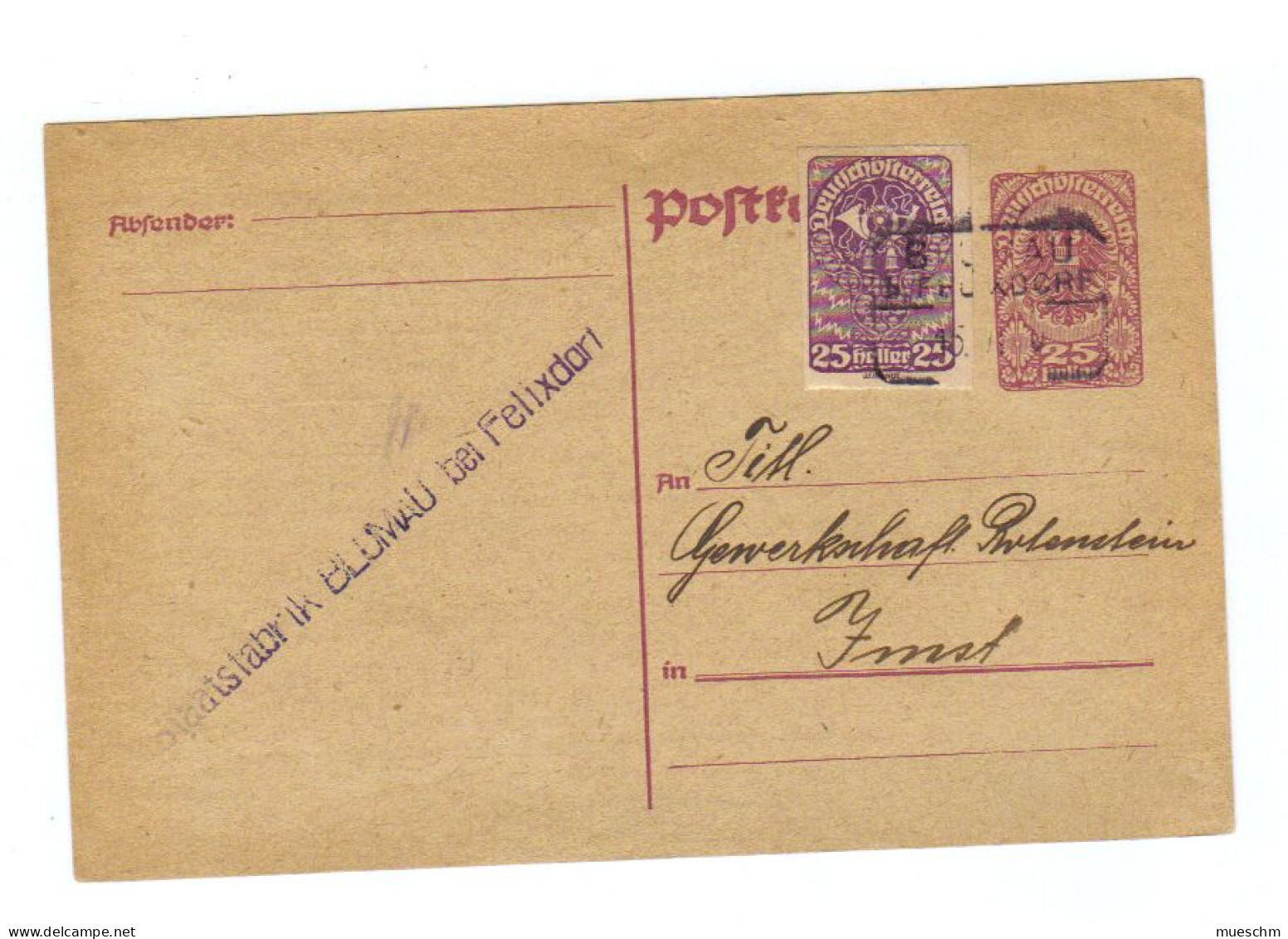 Österreich, 1920, Postkarte Mit Eingedr. 25Heller Frankatur + Zusatzfrank. 25Heller/Mi.Nr.280 (12339W) - Postcards