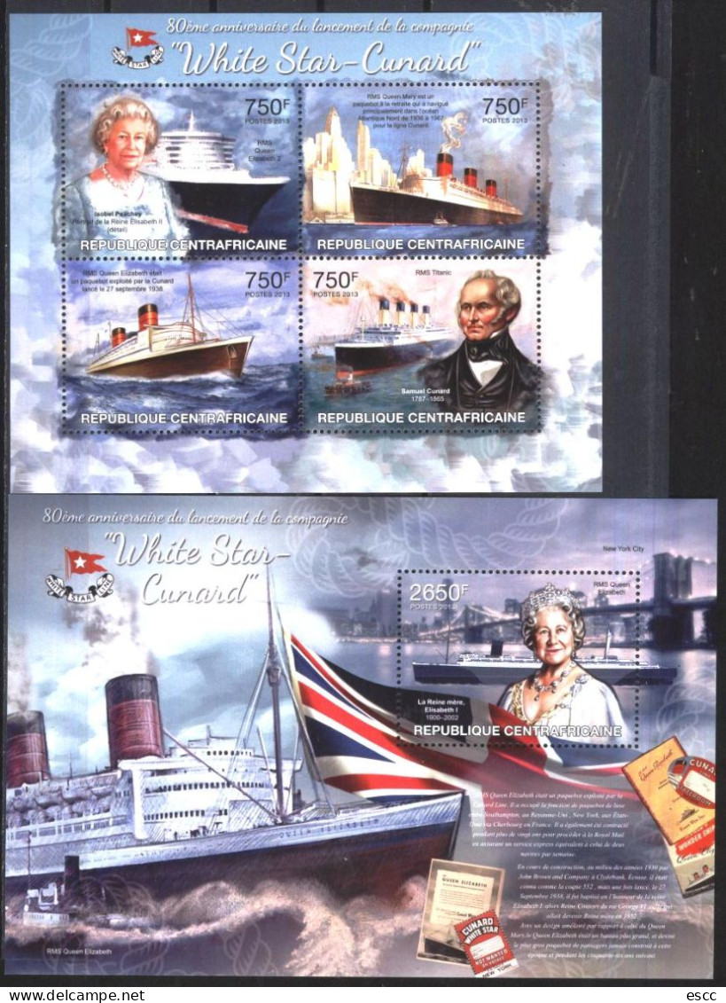 Mint Stamps  In Miniature Sheet And S/S  Transport Ships Queen Elizabeth II  2015  From Central African Republic - Boten