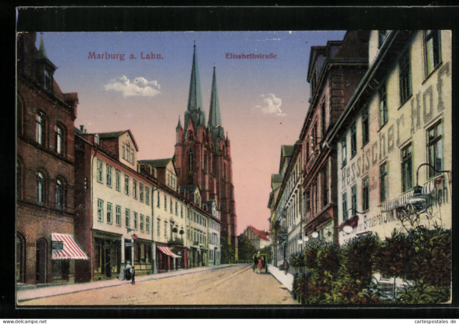 AK Marburg A. Lahr, Elisabethstrasse Mit Gasthaus Hessischer Hof Und Kirche  - Marburg