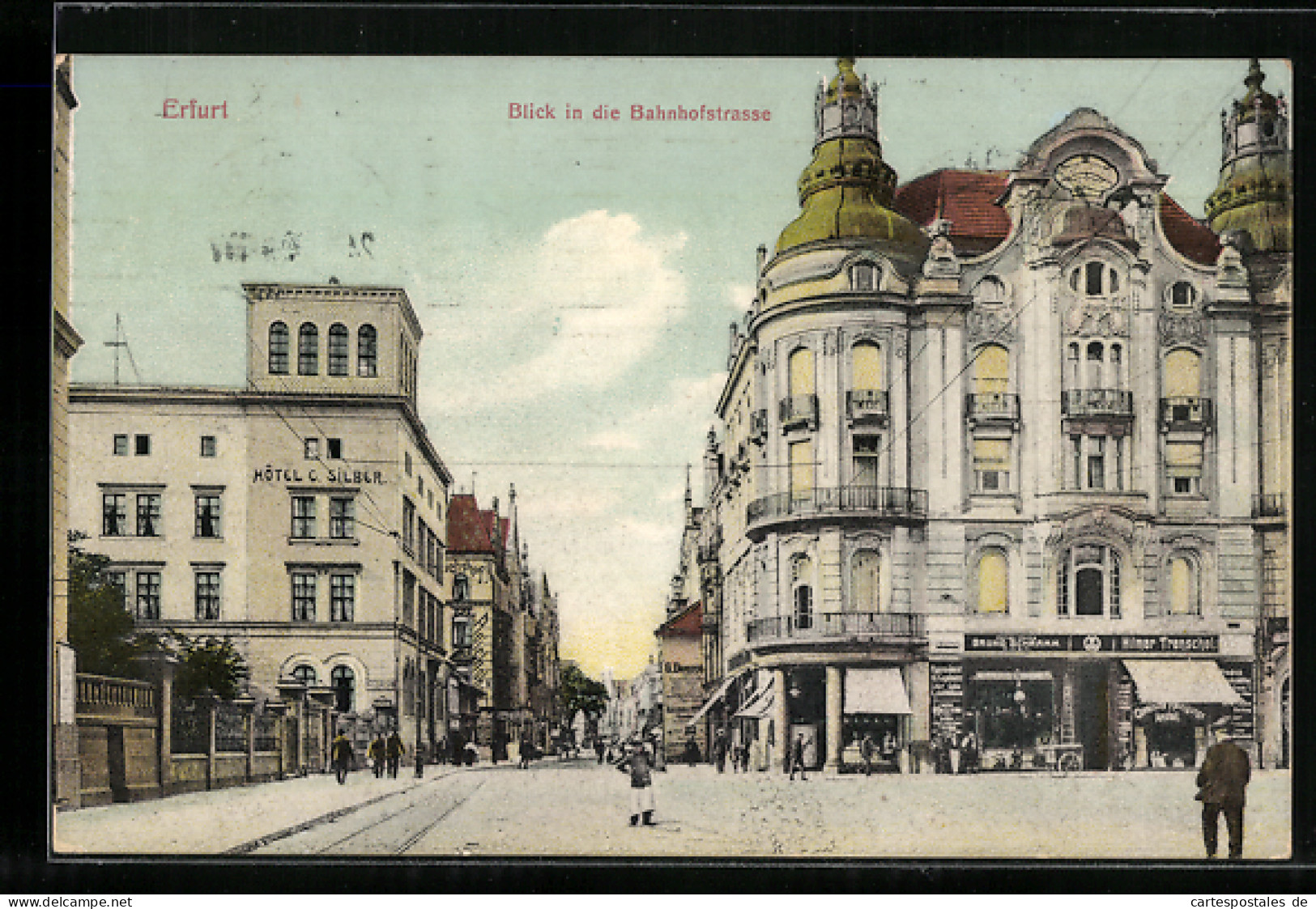 AK Erfurt, Bahnhofstrasse Mit Hotel C. Silber Und Passanten  - Erfurt