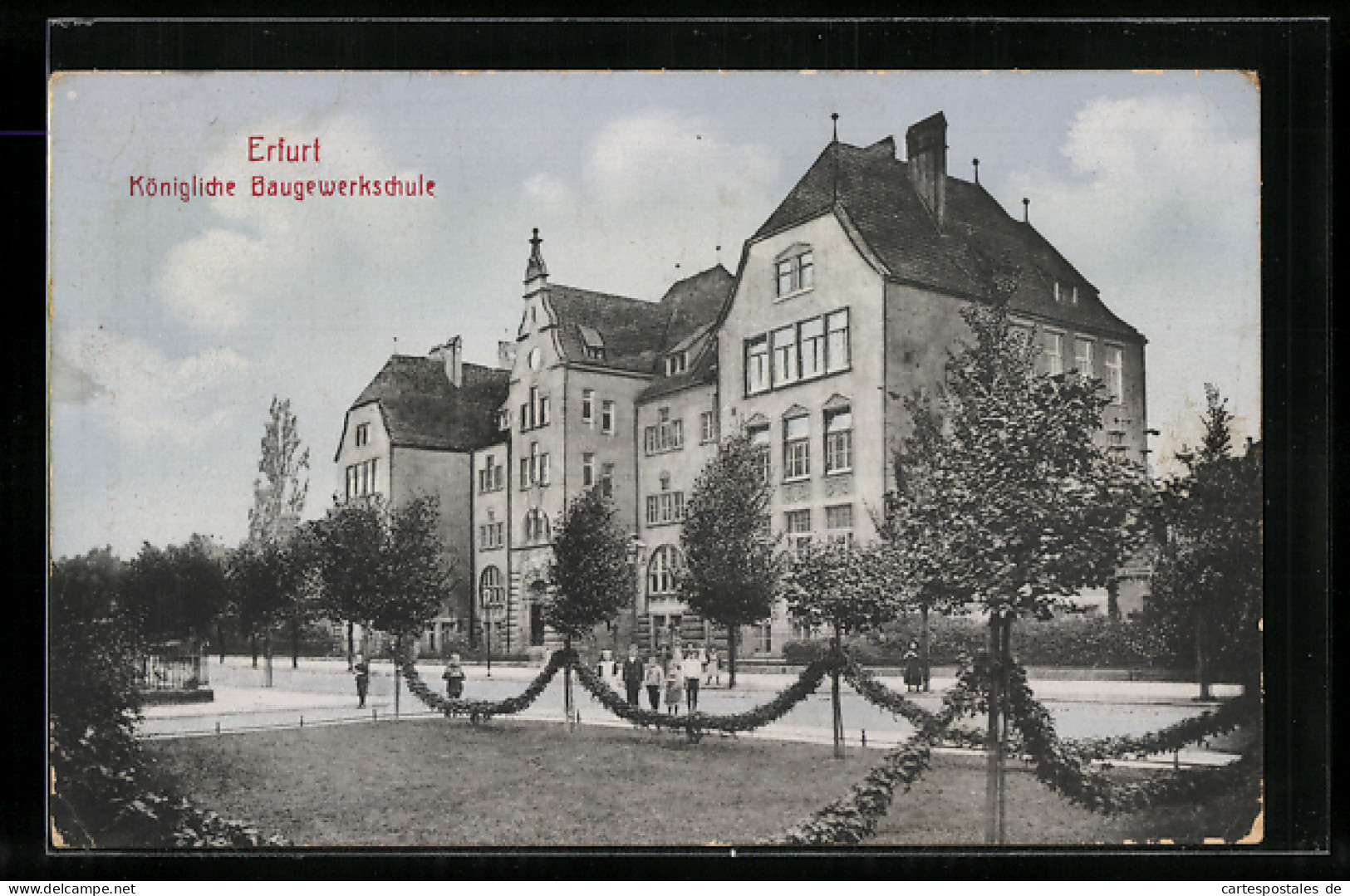 AK Erfurt, Königl. Baugewerkschule Mit Anlage, Strasse Und Kindergruppe  - Erfurt