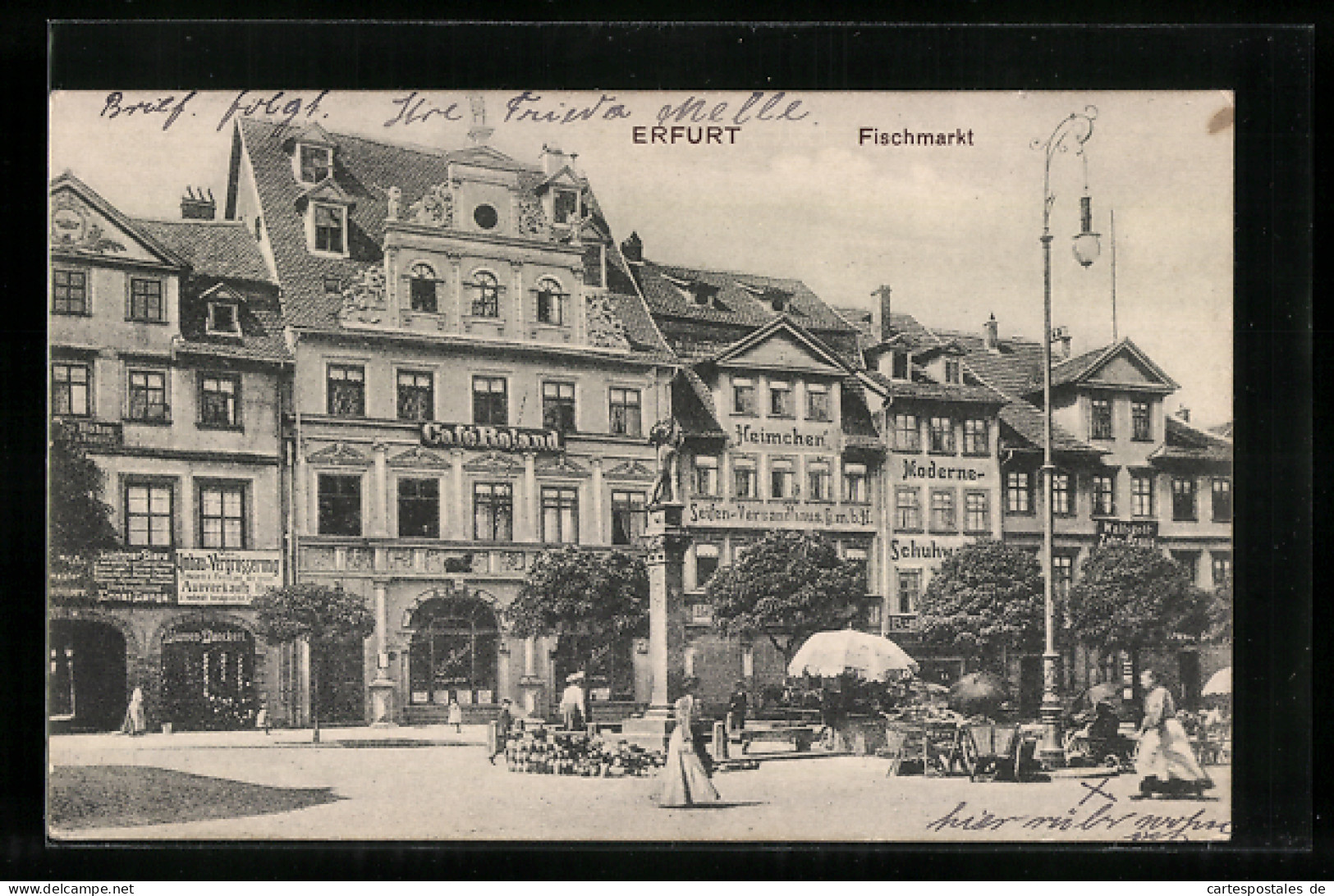 AK Erfurt, Cafe Roland Und Marktgeschehen Am Fischmarkt  - Erfurt