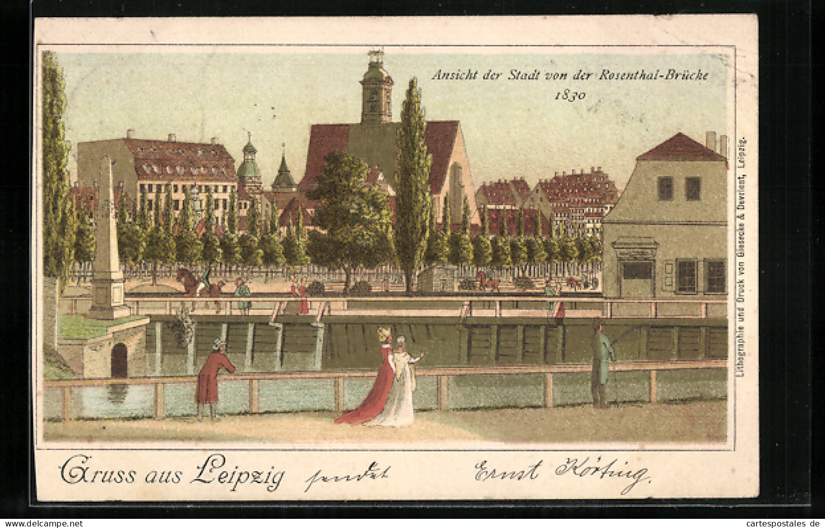 Lithographie Leipzig, Ortsansicht Von Der Rosenthal-Brücke Um 1830  - Leipzig