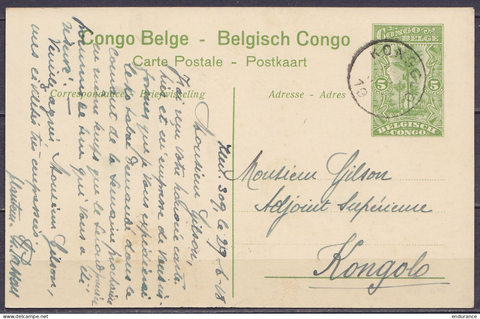 Congo Belge - EP CP 5c Vert "La Ruzizi" D'un Planteur Càd KONGOLO /29 JUIN 1918 Pour Adjoint Supérieur André Gilson E/V  - Postwaardestukken
