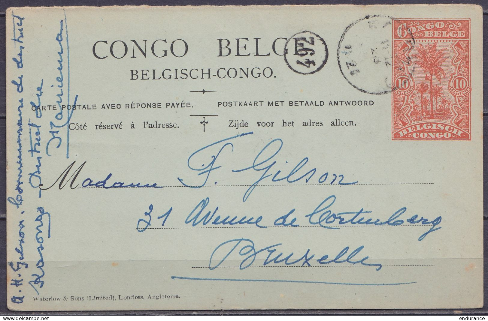 Congo Belge - EP CP (partie Réponse) 10c Orange Càd KASONGO /28 Janvier 1921 Du Commissaire De District Du Mariema André - Stamped Stationery