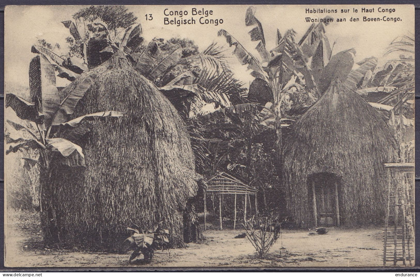 Congo Belge - EP CP 5c Vert "Habitations Sur Le Haut Congo" Càd KASONGO /2? NOVE 1921 (timbre Manquant) Via Albertville  - Postwaardestukken