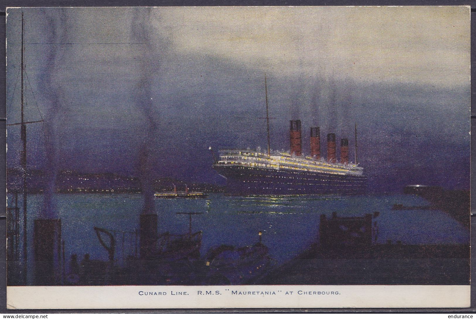 CP Paquebot "Cunard Line R.M.S. Mauretania At Cherbourg" - écrite, Voir Scan - Passagiersschepen