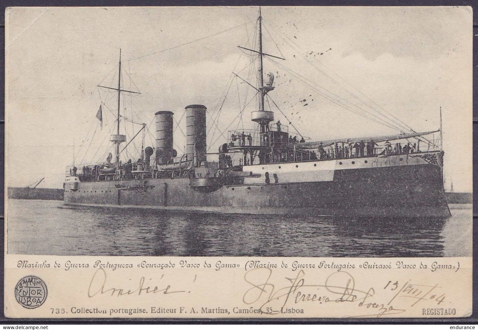 Portugal - Marine De Guerre Portugaise - Cuirassé Vasco De Gama - Circulée 1904 - Warships