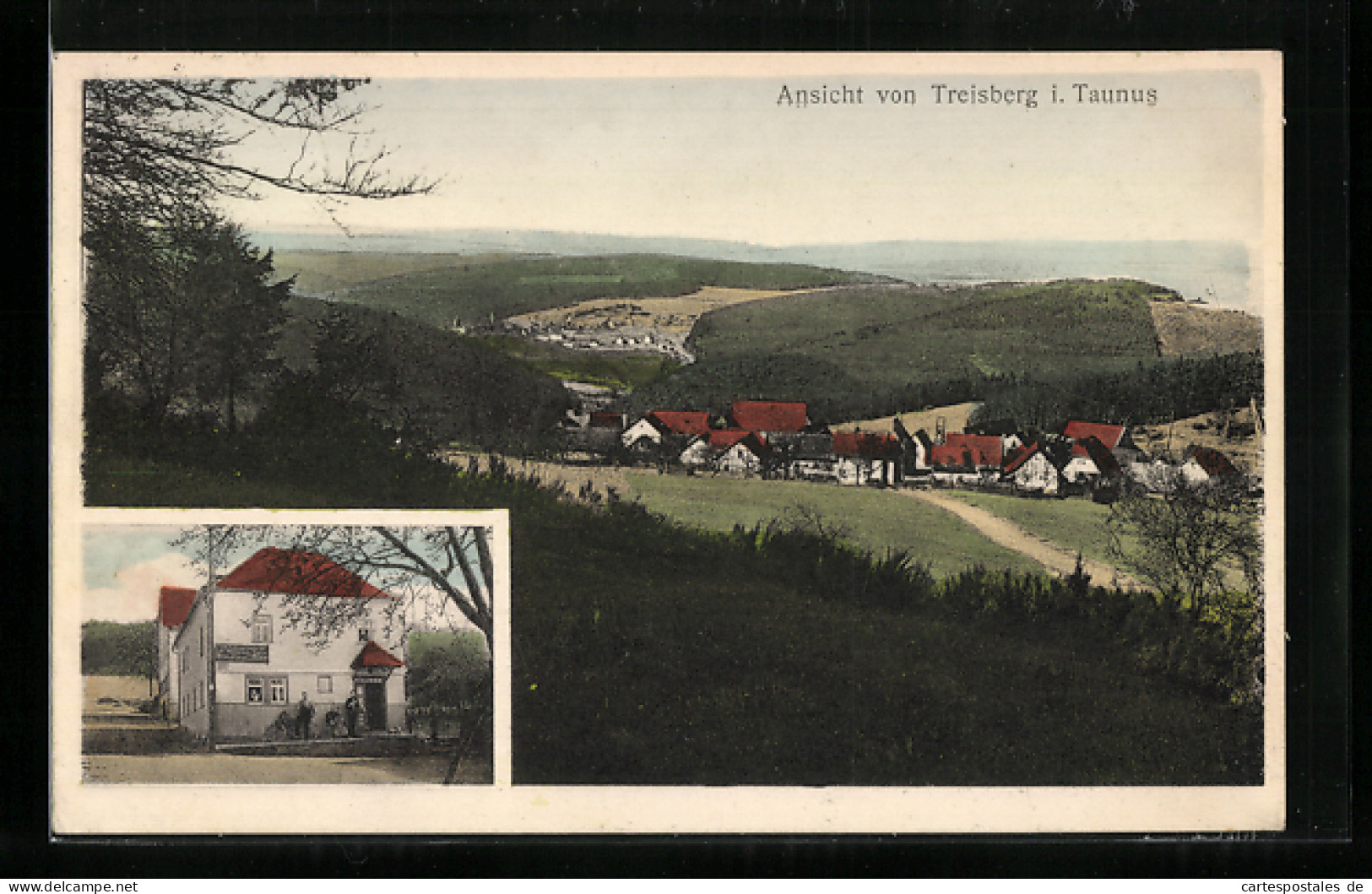 AK Treisberg I. Taunus, Gasthaus Zum Aussichtsturm, Bes. H. Marx, Ortsansicht  - Taunus