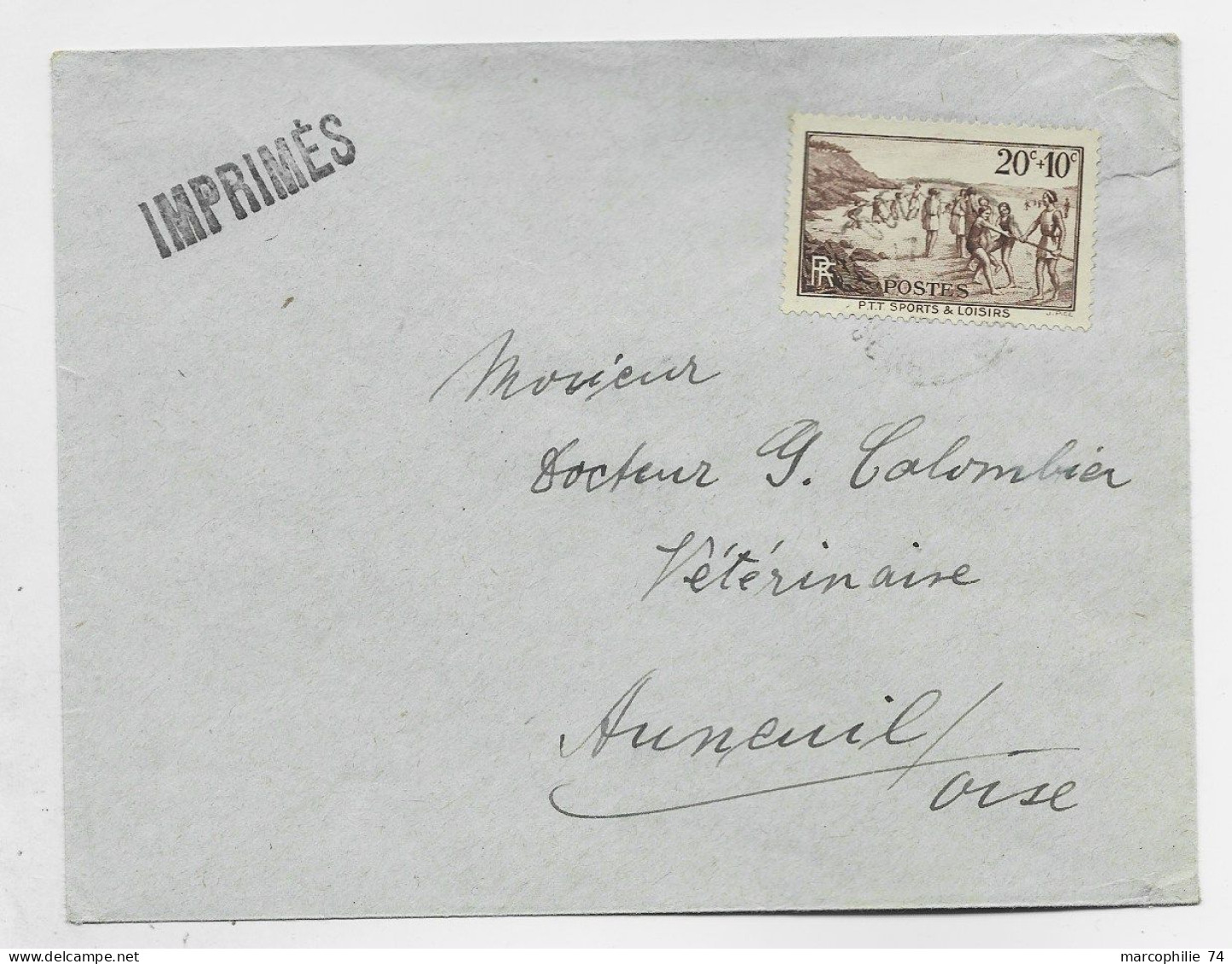 FRANCE SURTAXE 20C N°346 SEUL LETTRE OBL FAIBLE 1936 AU TARIF IMPRIME RARE - 1921-1960: Modern Period