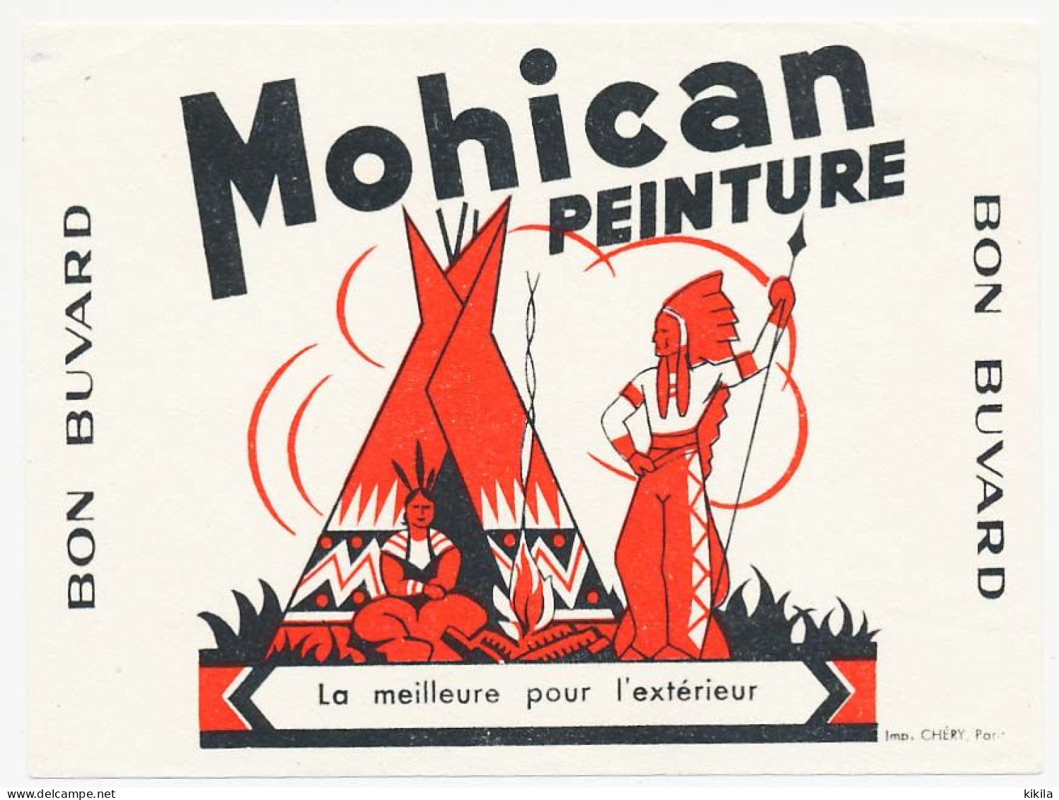 Buvard 14 X 10.5 Peinture MOHICAN (2) Indien Squaw Teepee  Rouge Orangé Avec Nom D'impimeur - Farben & Lacke