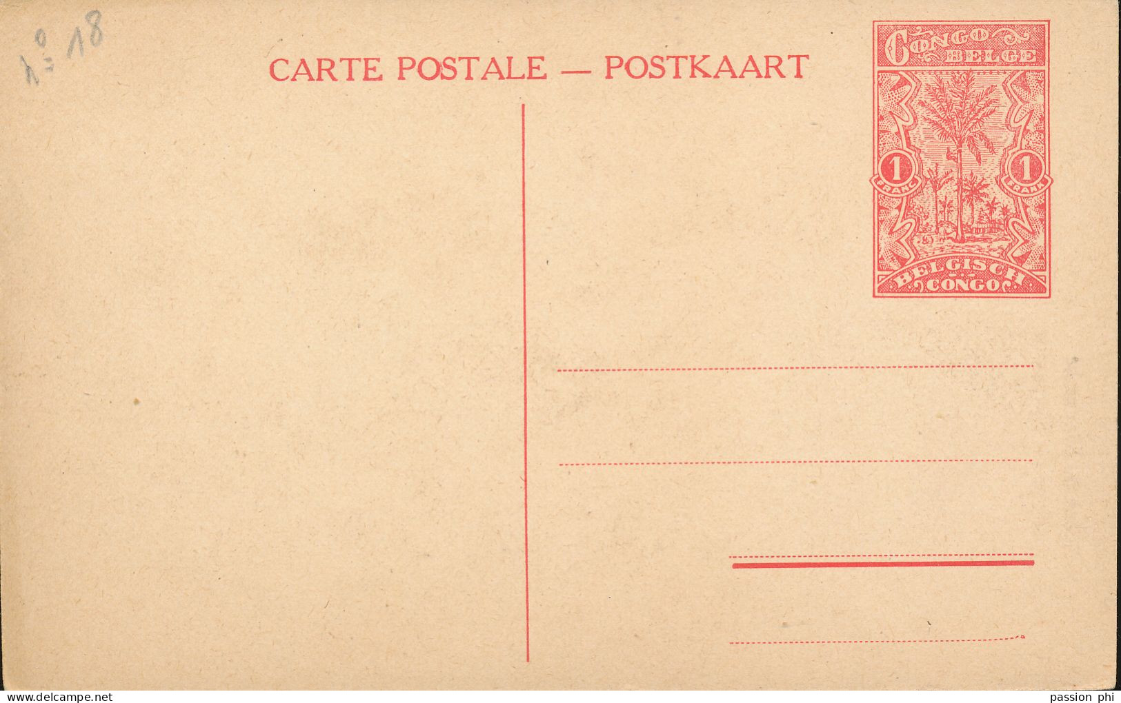 BELGIAN CONGO  PPS SBEP 67 VIEW 18 UNUSED - Stamped Stationery