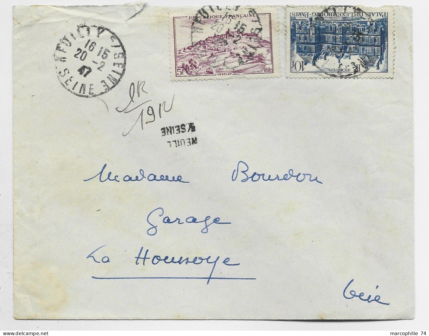 FRANCE N°759+760 LETTRE REC PROVISOIRE NEUILLY S SEINE 20.2.1947 SEINE - 1921-1960: Période Moderne