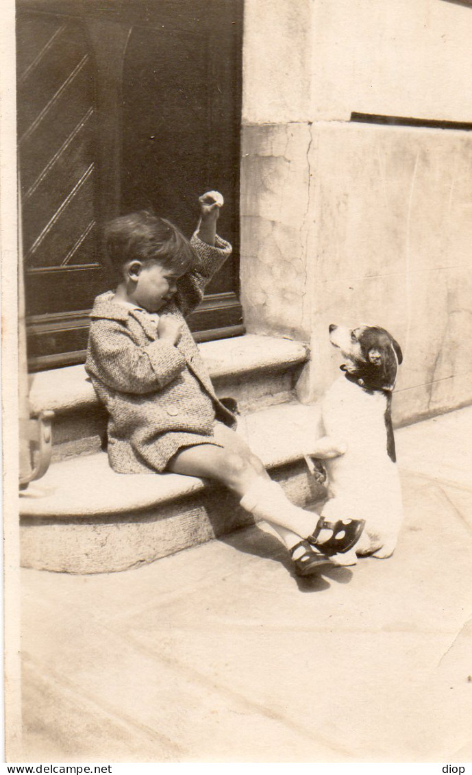 Photo Vintage Paris Snap Shop - Enfant Child Chien Dog Belfort - Autres & Non Classés