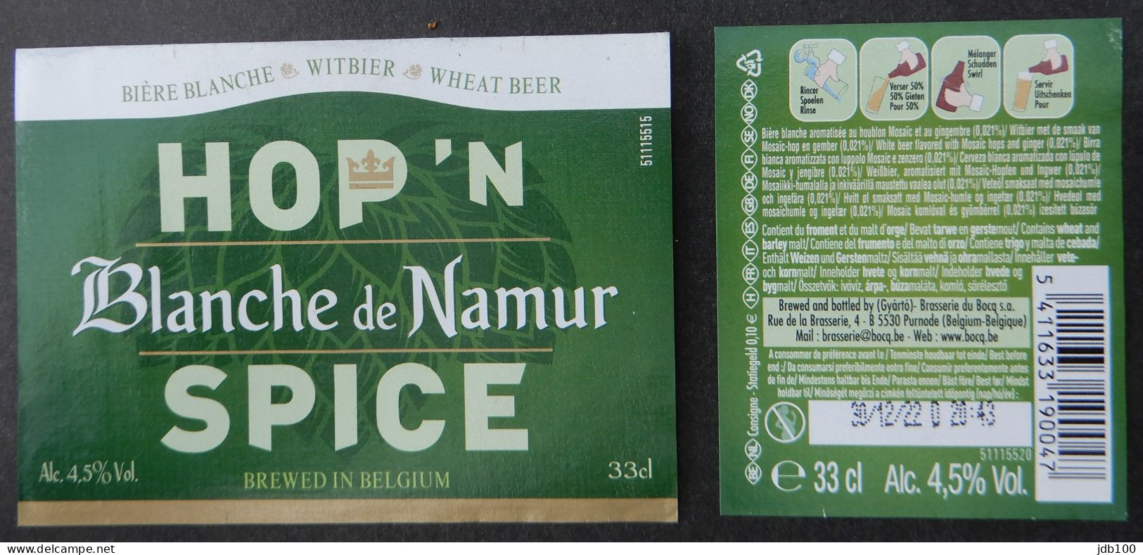 Bier Etiket (7w7), étiquette De Bière, Beer Label, Blanche De Namur Hop'n Spice Brouwerij Du Bocq - Cerveza