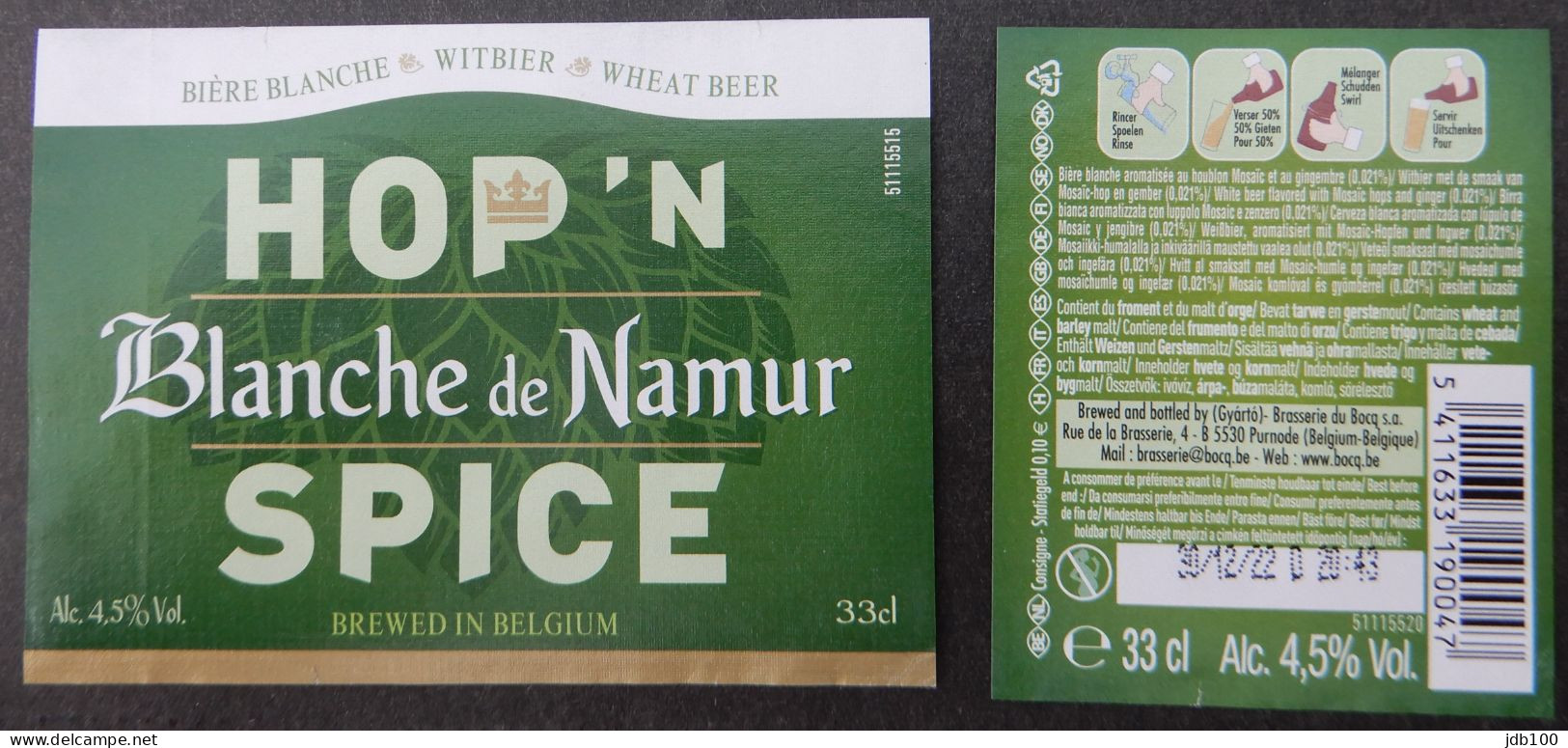 Bier Etiket (7w8), étiquette De Bière, Beer Label, Blanche De Namur Hop'n Spice Brouwerij Du Bocq - Bière