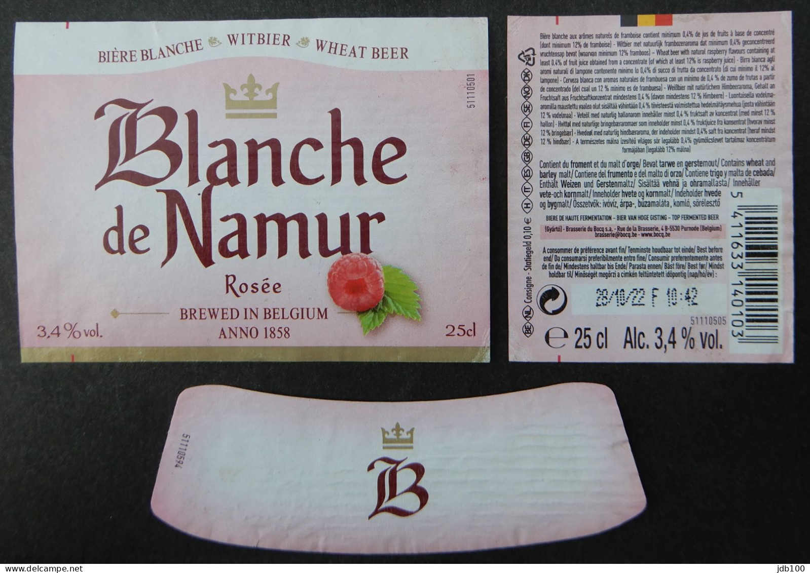 Bier Etiket (7x3), étiquette De Bière, Beer Label, Blanche De Namur Rosé Brouwerij Du Bocq - Birra