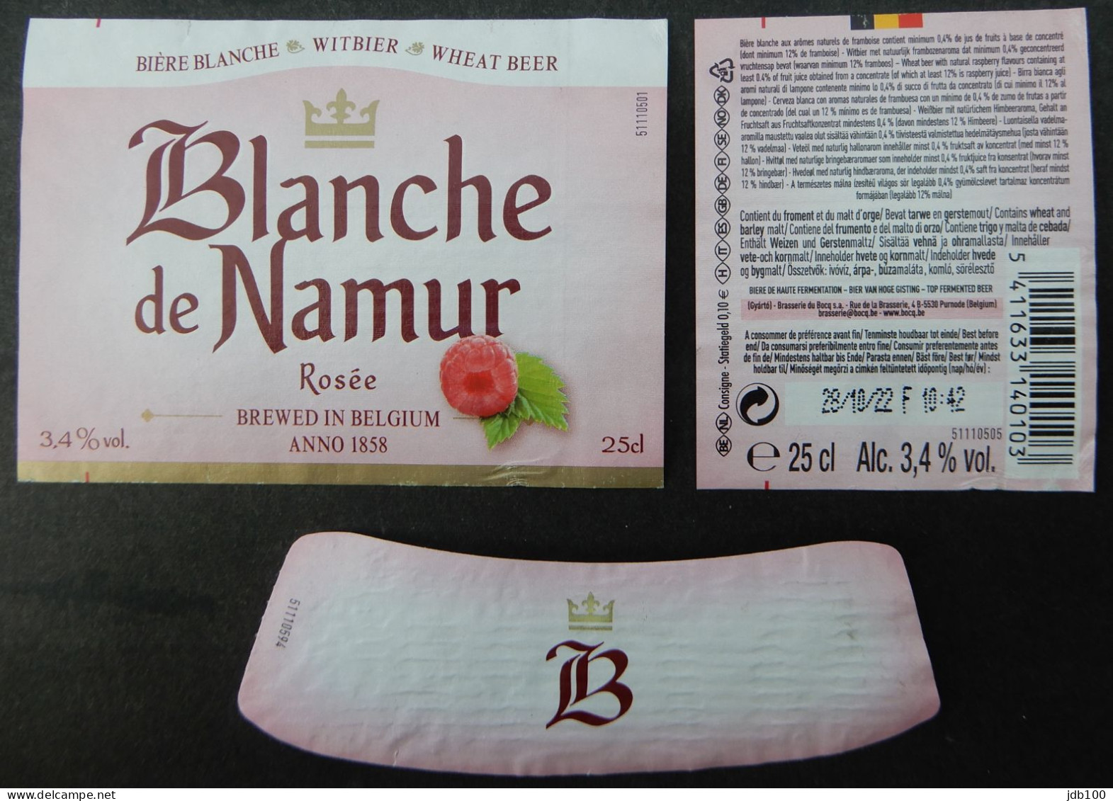 Bier Etiket (7x4), étiquette De Bière, Beer Label, Blanche De Namur Rosé Brouwerij Du Bocq - Bière