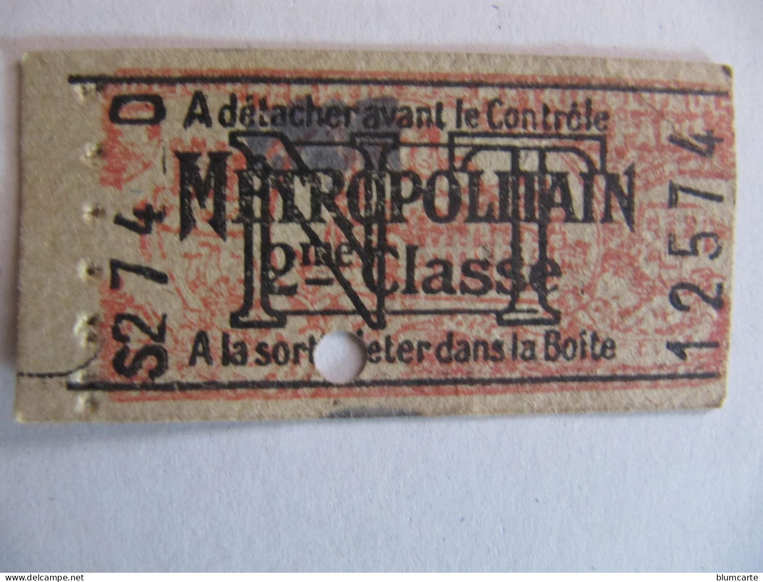 TICKET DE METROPOLITAIN - 2me CLASSE - NT (Nouveau Tarif) - Pub DEPOT NICOLAS FINES BOUTEILLES Au Verso - Europe