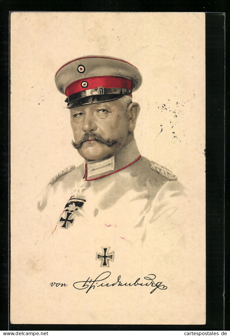 AK Paul Von Hindenburg Mit Schirmmütze  - Personaggi Storici