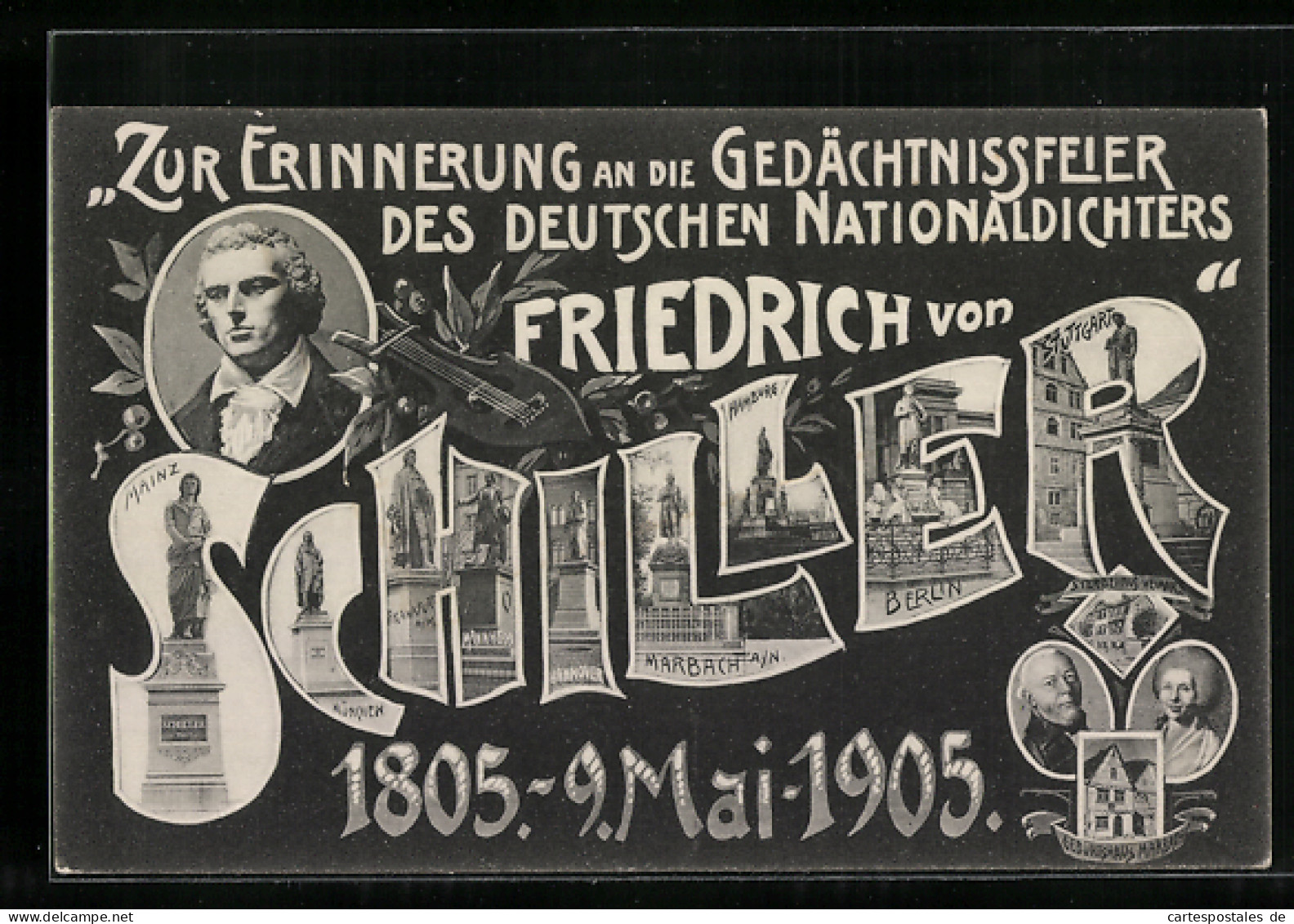 AK Friedrich Schiller, Gedächtnisfeier 1905, Buchstaben Mit Motiven  - Writers