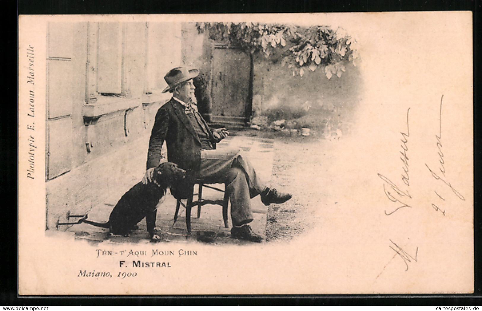 AK Tén - T`acqui Moun Chin, Frederic Mistral, Portrait Mit Hund  - Schriftsteller