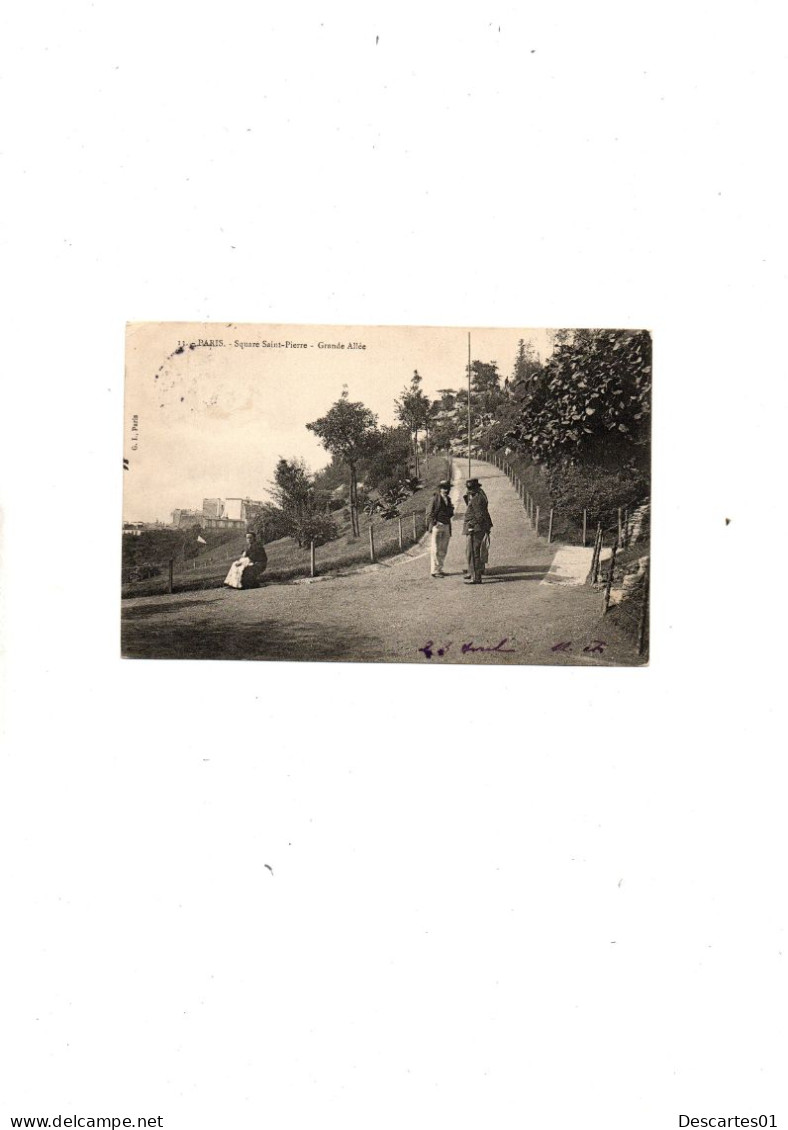 C P A  ANIMEE  PARIS SQUARE SAINT-PIERRE  GRANDE ALLEE    CIRCULEE  25 AVRIL 1905 - Squares