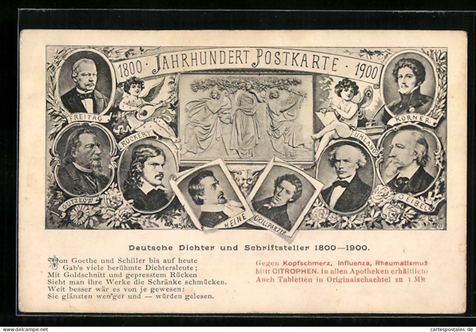 AK Deutsche Dichter Und Schriftsteller 1800-1900, Portraits Und Relief  - Schrijvers