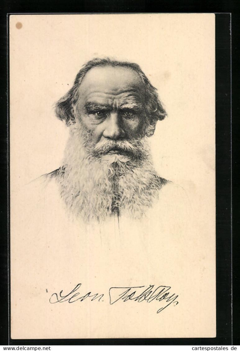 AK Leo Tolstoy, Portrait, Rückseitig Infotext  - Schrijvers