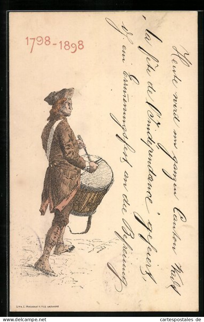 Lithographie Soldat Der Schweizer Armee, Trommler, 1798-1898  - Otros & Sin Clasificación