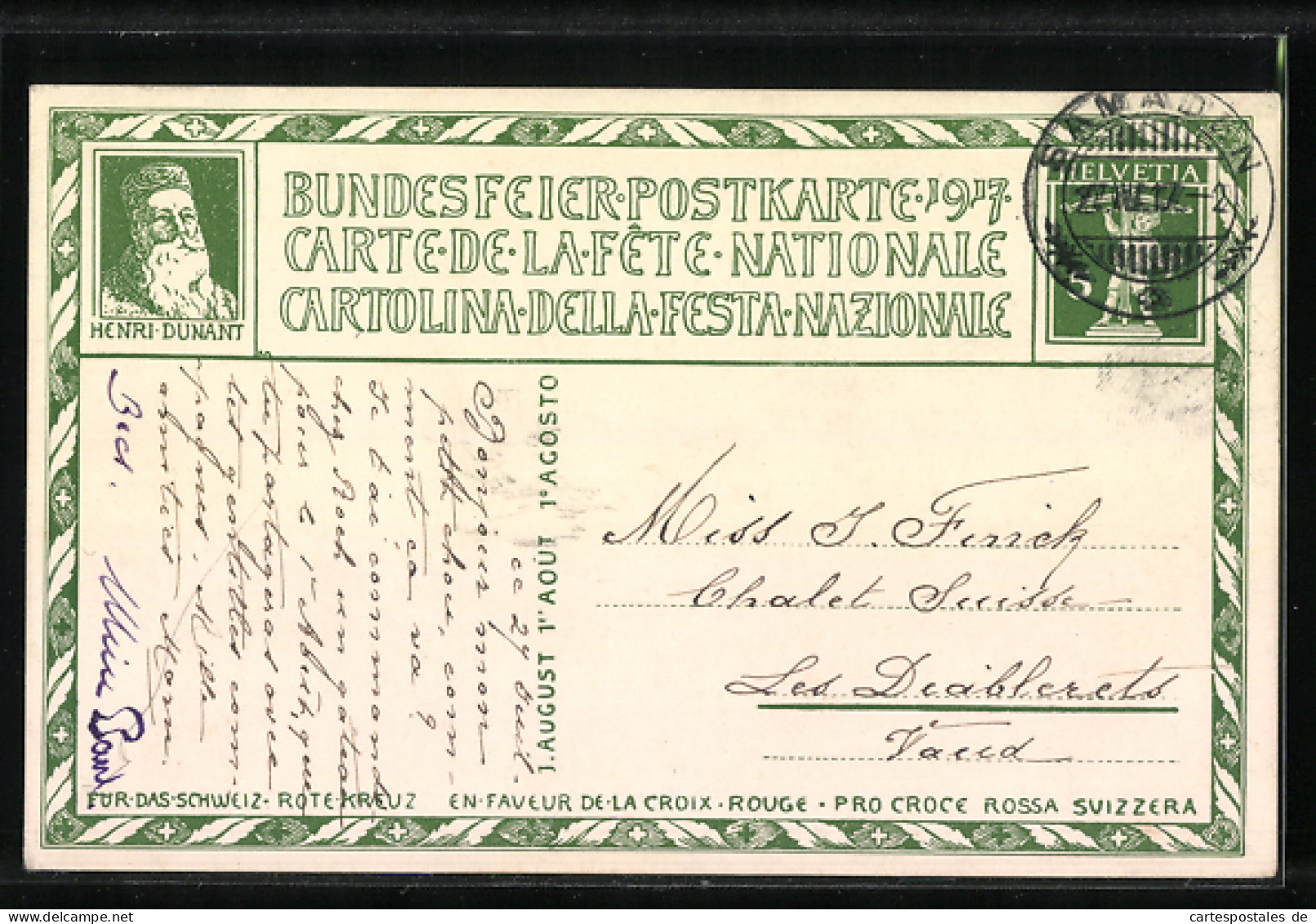 Künstler-AK Schweizer Bundesfeier 1917, Mann Und Frau Auf Einer Wiese, Ganzsache  - Stamped Stationery