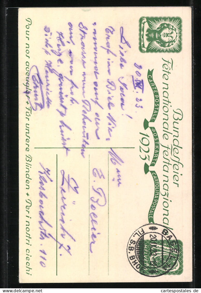 Künstler-AK Schweizer Bundesfeier 1923 Für Unsere Blinden, Ganzsache  - Stamped Stationery