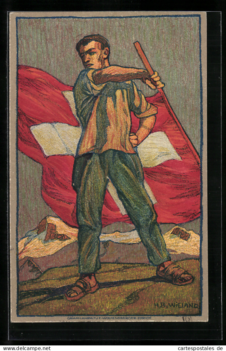 Künstler-AK Schweizer Bundesfeier 1912, Schweizer Mit Flagge, Ganzsache  - Stamped Stationery