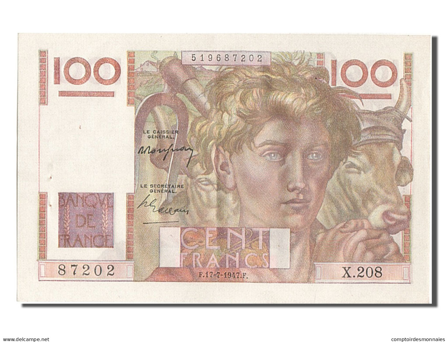 Billet, France, 100 Francs, 100 F 1945-1954 ''Jeune Paysan'', 1947, 1947-07-17 - 100 F 1945-1954 ''Jeune Paysan''