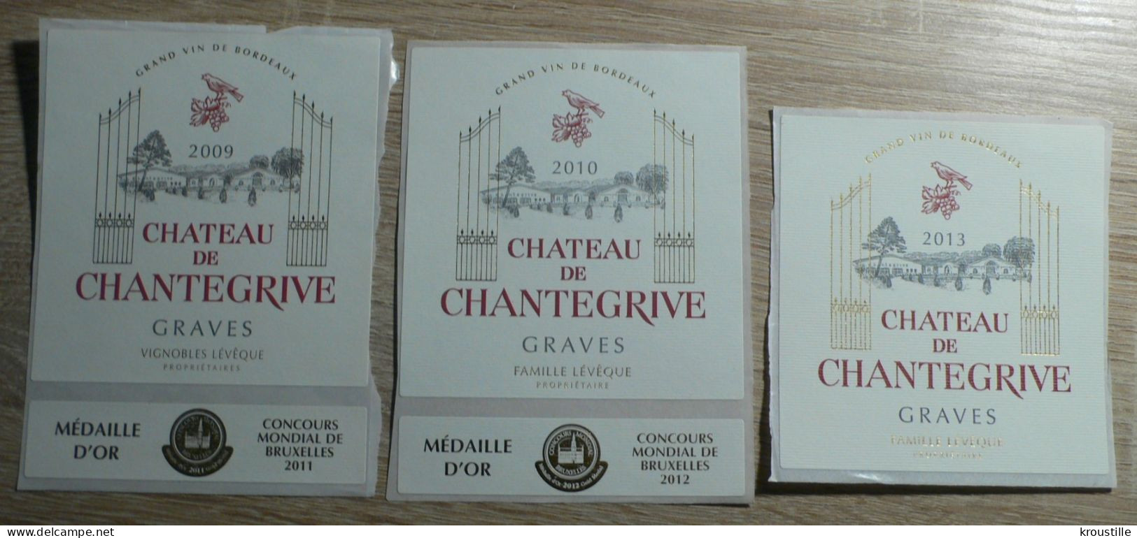 CHATEAU DE CHANTEGRIVE - GRAVES - LOT DE 3 ETIQUETTES NEUVES - Bordeaux